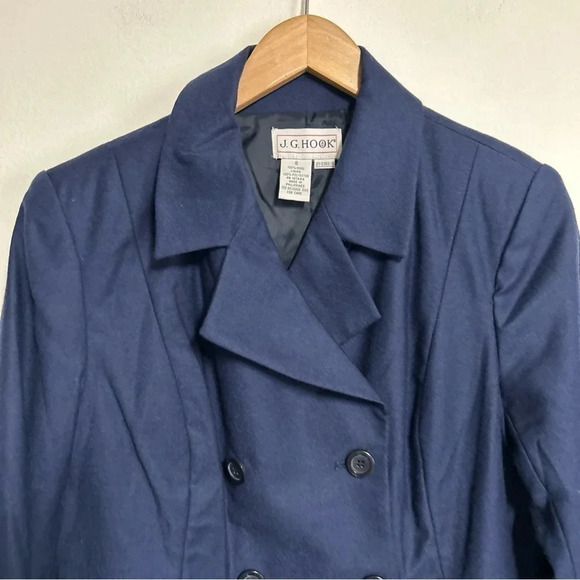J. G. Hook Women’s Size 8 Vintage Navy Blue Wool‎ Blazer Double Breasted Career - Picture 2 of 13